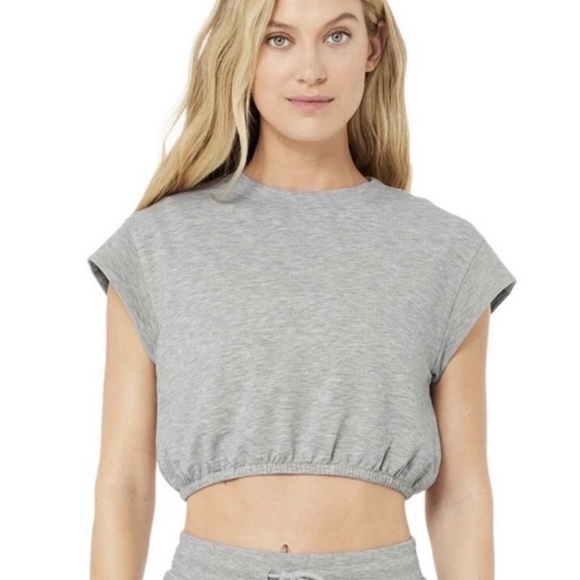 ALO Yoga Dreamy Crop Top in Heather Gray - Picture 1 of 9